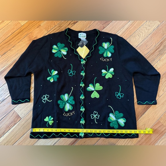 Quacker Factory St Patricks Day Cardigan Sweater Women Sz 1X Irish Shamrocks NWT - Picture 13 of 14